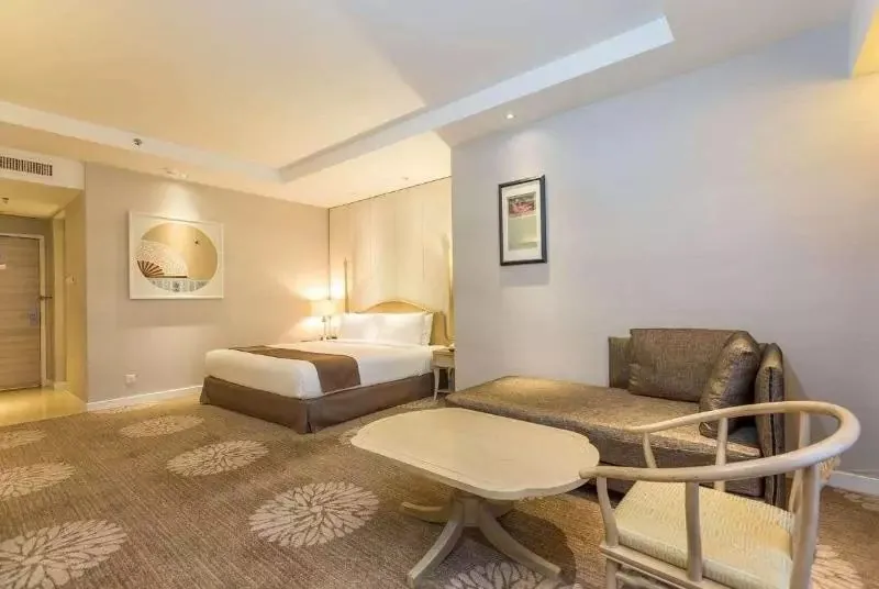 Hotel living area with rattan armchair