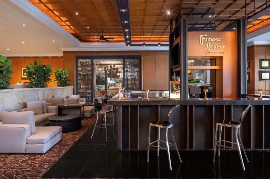 Hotel lounge and bar seating area